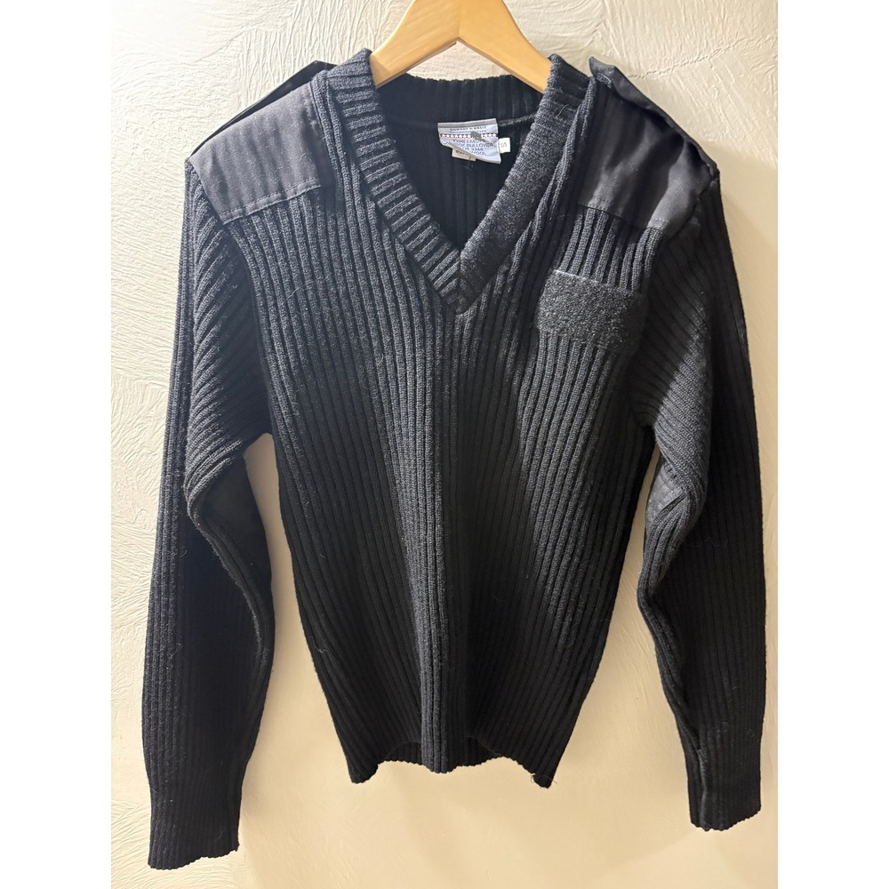 Scharf & Breit Type 1 Mens V-Neck Pullover 100% Wool Commando Sweater Blue S